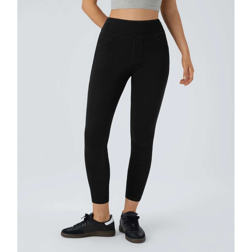Halara Flex‎ High Waisted Denim Casual Leggings in Black Denim Small 7/8 NEW